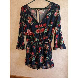 Ambiance Womens Romper Dress Size Md Blue Roses Flowers one piece shorts